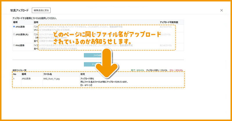 同じ写真がアップロードされている時の表示