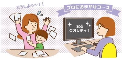 デザインやレイアウトの編集作業をプロに丸投げできる卒園アルバムおまかせコースのイラスト