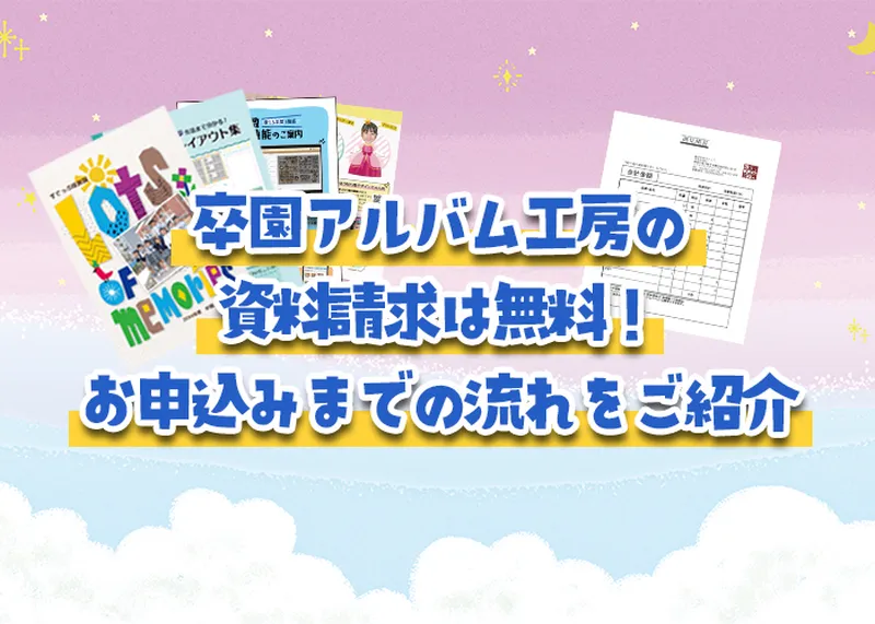卒園アルバム工房の無料資料請求とお申込みの流れをご案内する画像